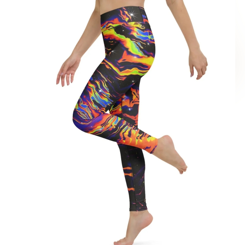 SHIRTWASCASH leggings L psychedelic multi VGUC SPACE DRIP funky boho artist rare